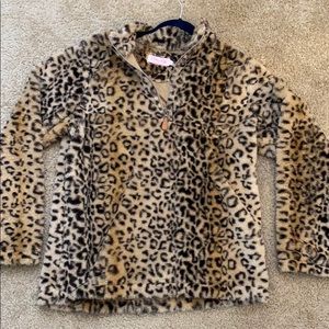Pink lily half zip cheetah print fleece
